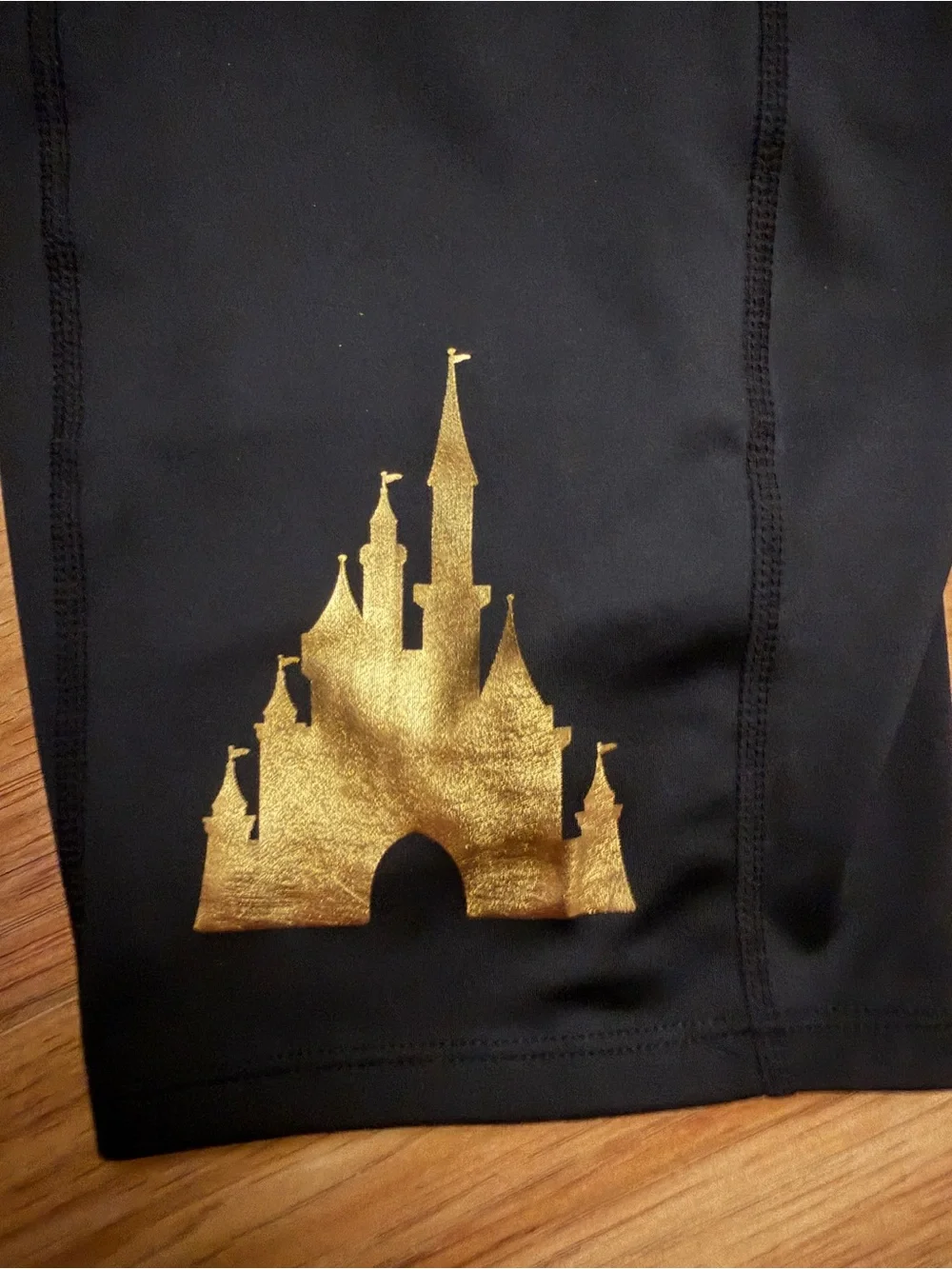 Disney Black Bike Shorts with Gold Castle Accent - Picture 2 of 4